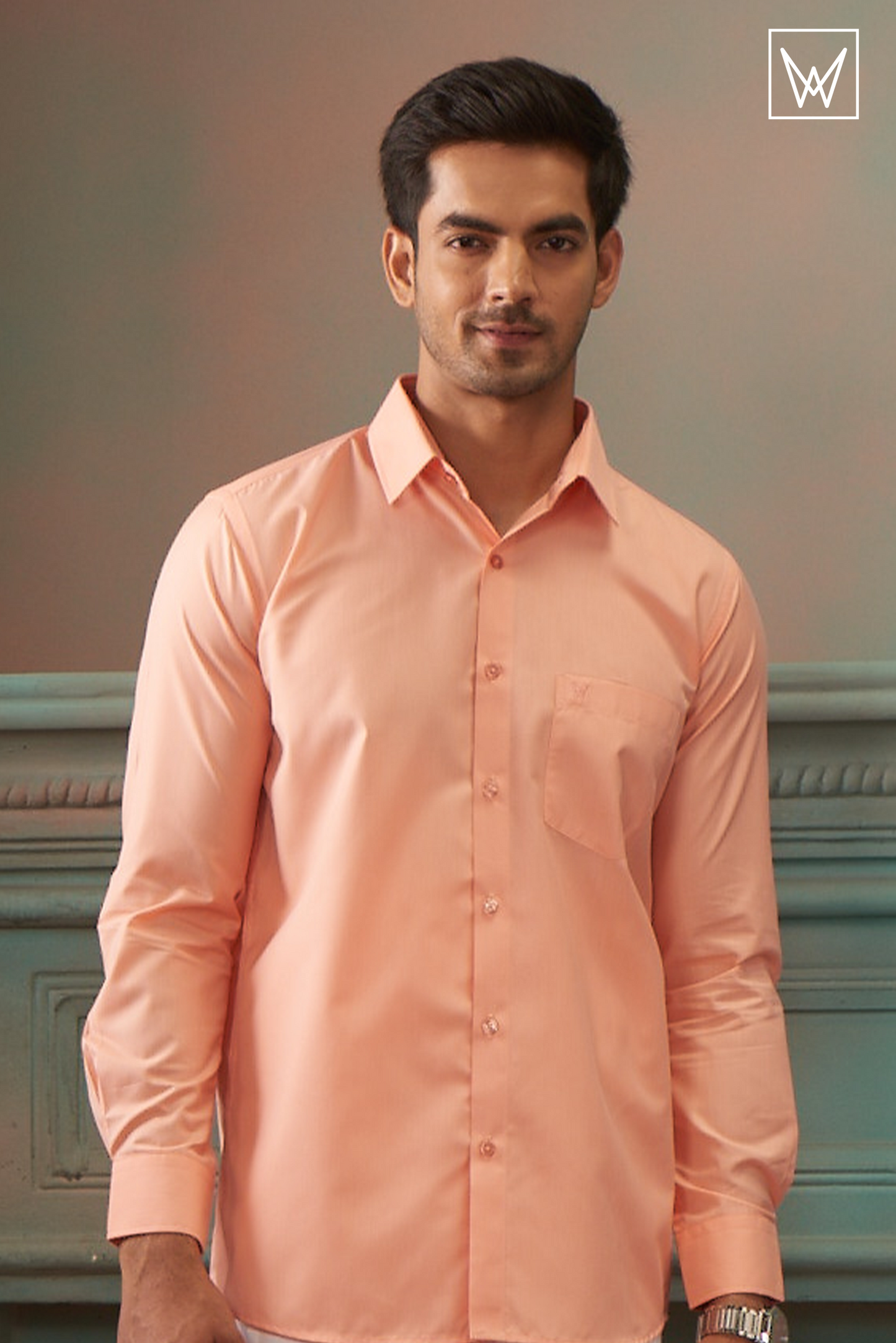 Mens Cotton Regular Fit Peach Colour Shirt Divine Touch by Minister White