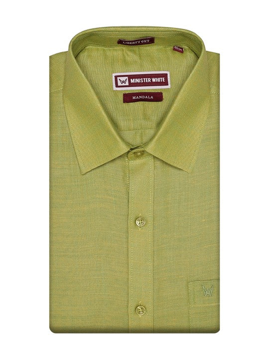 Men's Premium Cotton Linen Regular Fit Lime Green Shirt Mandala