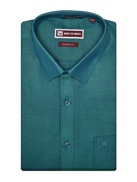 Men's Premium Cotton Linen Regular Fit Peacock Green Shirt Mandala