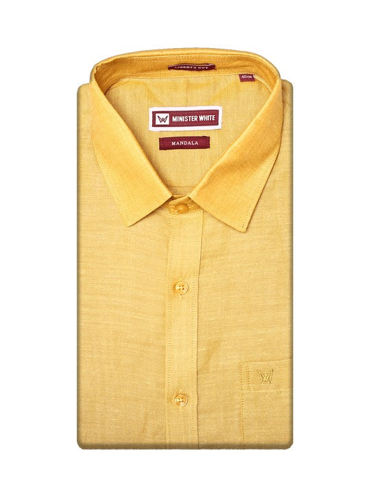 Men's Premium Cotton Linen Regular Fit Yellow Shirt Mandala