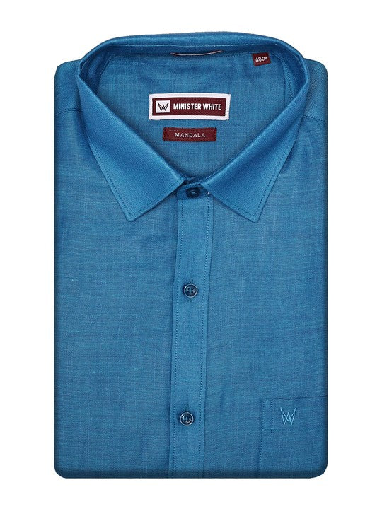 Men's Premium Cotton Linen Regular Fit Blue Shirt Mandala