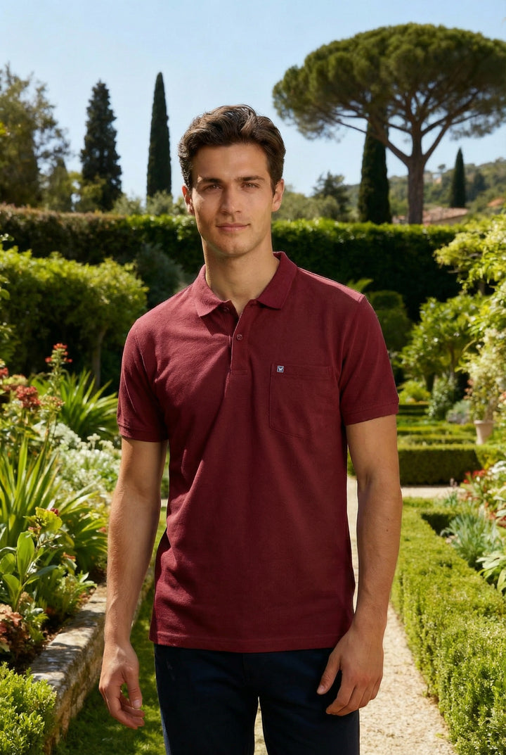 Men's Maroon Regular Fit Polo T-Shirt with Pocket Striker