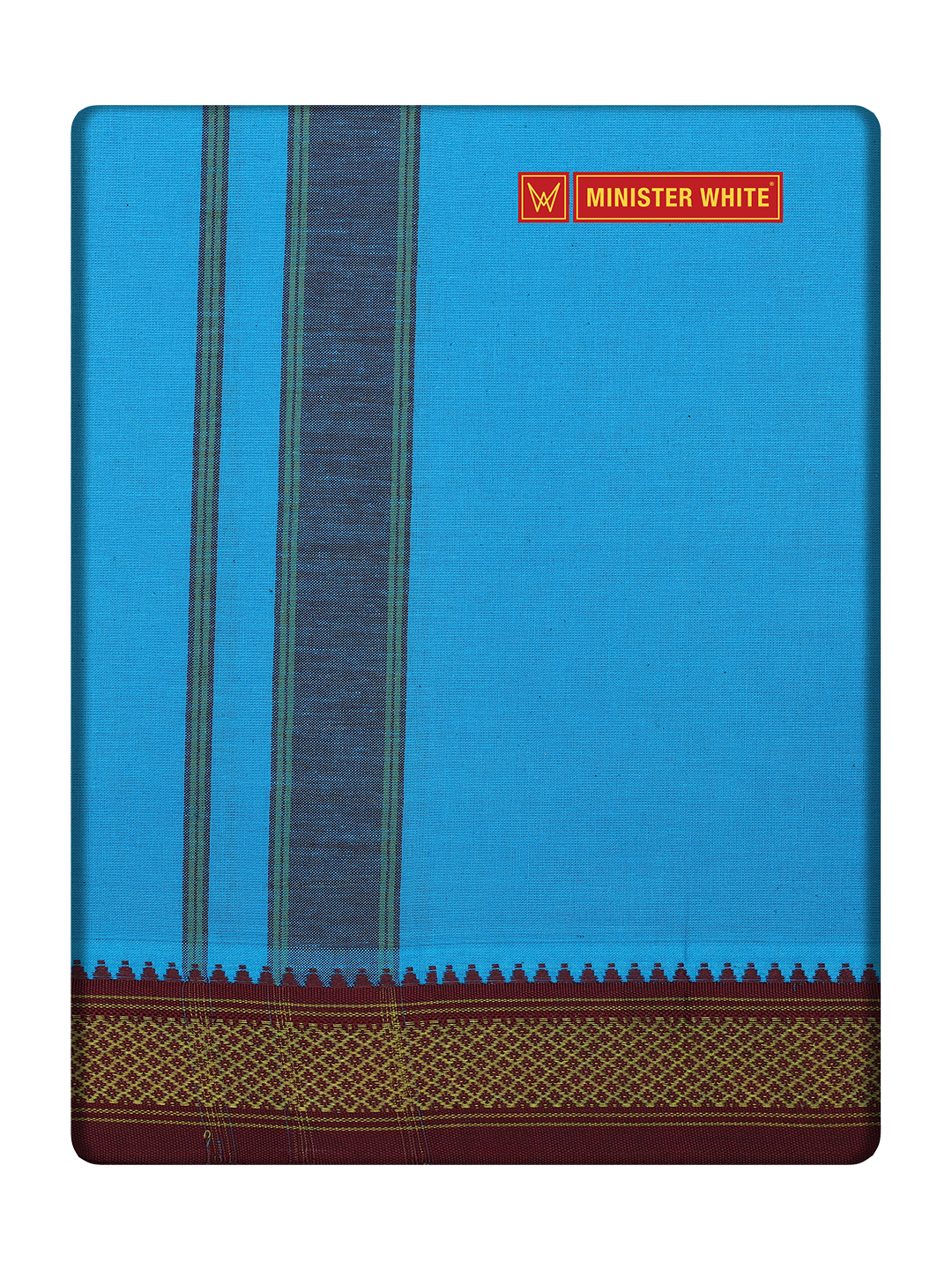 Men's Anandha Blue Cotton Single Layered Dhoti with Assorted Border Sendan