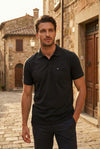 Men's Black Regular Fit Polo T-Shirt with Pocket Striker