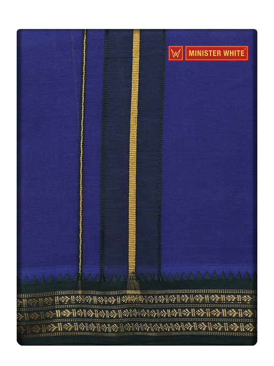 Men's Cotton Assorted Border Panchakacham Krishna Ink Blue 9 X 5