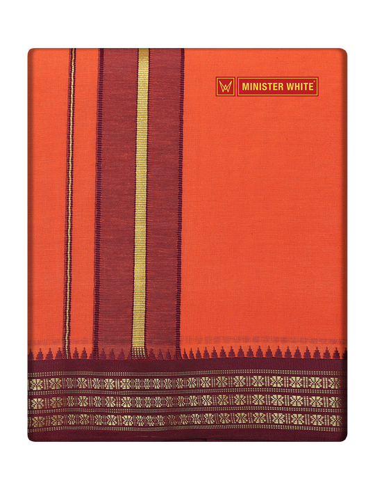 Men's Cotton Assorted Border Panchakacham Krishna Orange 9 X 5