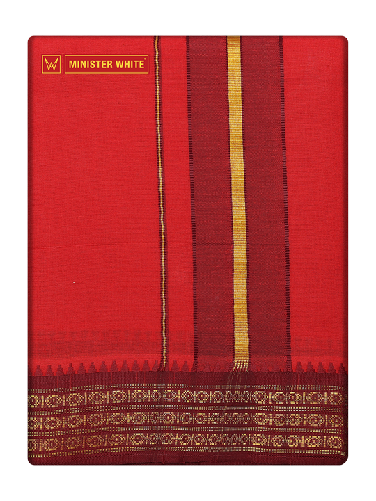 Men's Cotton Assorted Border Panchakacham Krishna Red 9 X 5
