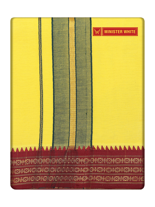 Men's Cotton Assorted Border Panchakacham Krishna Yellow 9 X 5