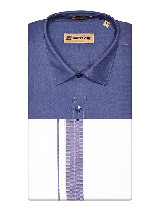 Men's Cotton Blue Color Matching Shirt and Dhoti Combo Miracle
