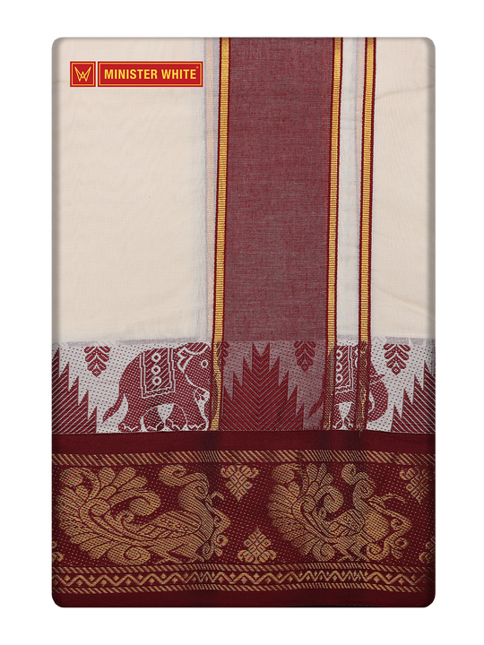 Men's Cotton Cream color Assorted Border Panchakacham Bhimavaram 9 X 5