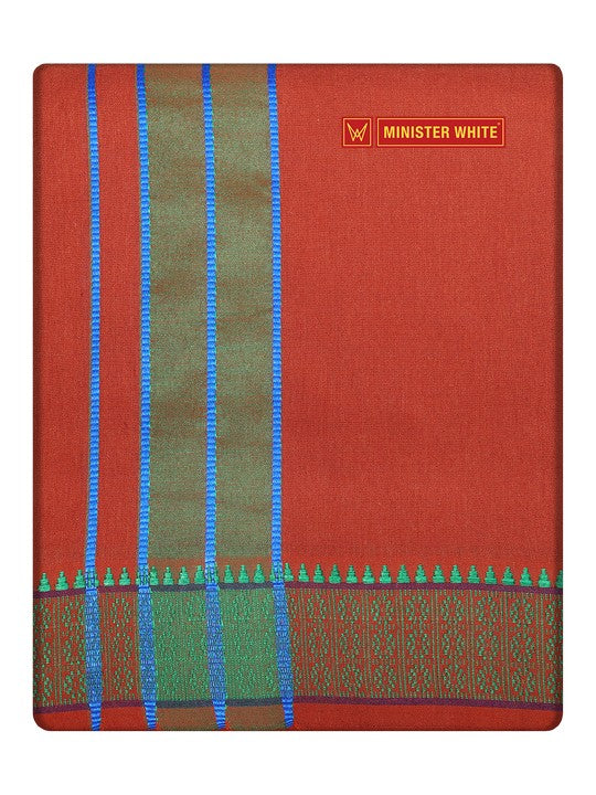 Men's Cotton Dark Kavi color Assorted Border Panchakacham  Annavaram