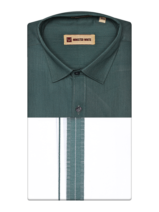Men's Cotton Green Color Matching Shirt and Dhoti Combo Miracle
