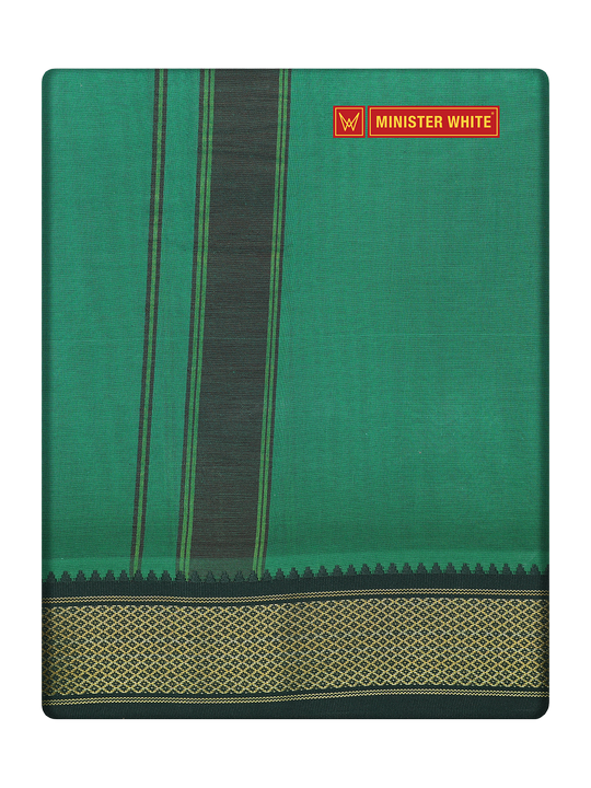 Men's Cotton Green color Assorted Border Panchakacham Jitvar Yellow 9 X 5