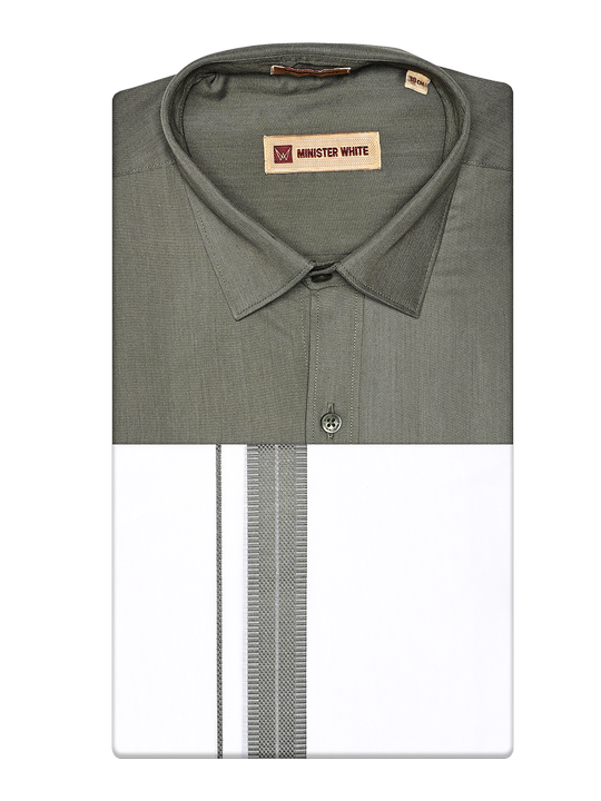 Men's Cotton Light Olive Color Matching Shirt and Dhoti Combo Miracle