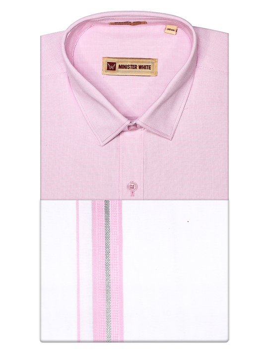 Men's Cotton Light Pink Color Matching Shirt and Dhoti Combo Hazel