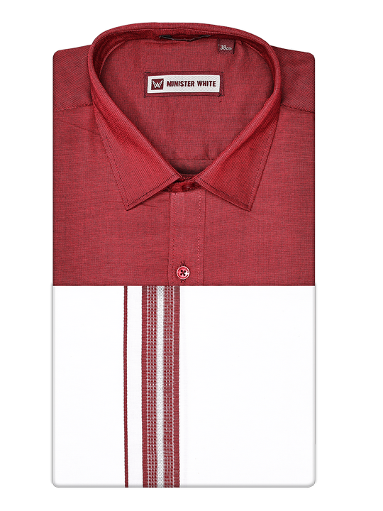 Men's Cotton Maroon Color Matching Shirt and Dhoti Combo Hazel