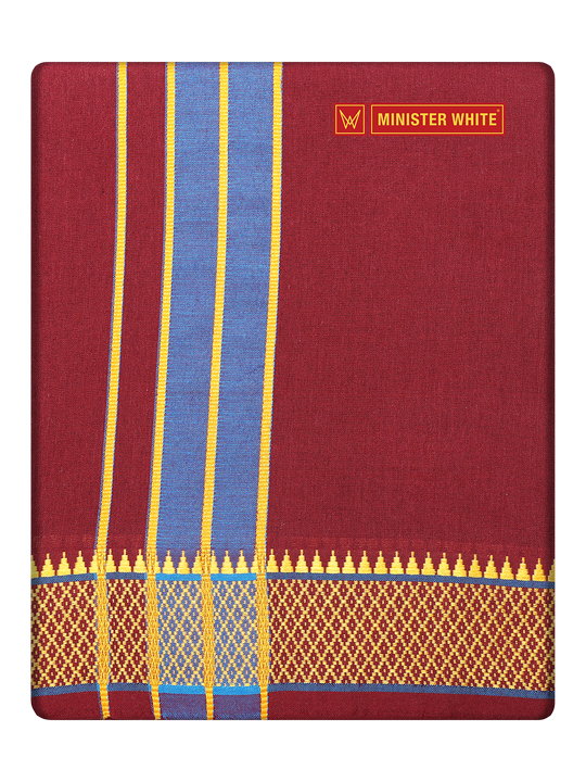 Men's Cotton Maroon color Assorted Border Panchakacham Annavaram
