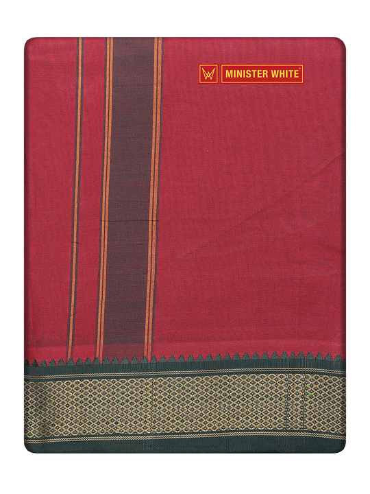 Men's Cotton Maroon color Assorted Border Panchakacham Jitvar Maroon 9 X 5
