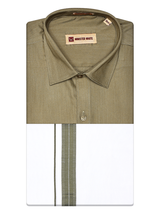 Men's Cotton Olive Green Color Matching Shirt and Dhoti Combo Miracle