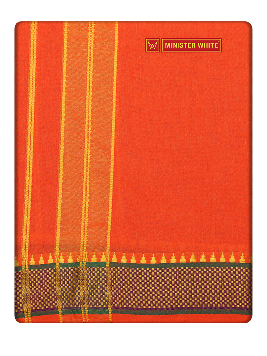 Men's Cotton Orange Color Assorted Border Panchakacham Annavaram