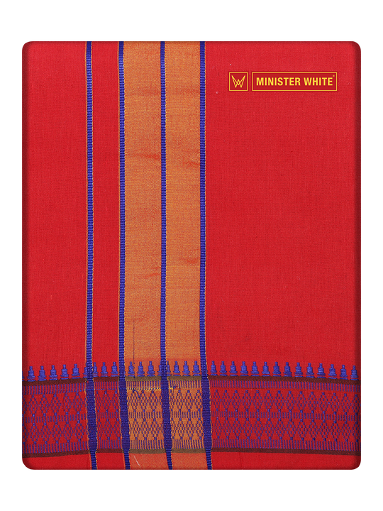 Men's Cotton Red Color Assorted Border Panchakacham Annavaram