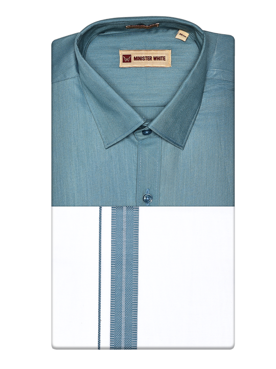 Men's Cotton Teal Color Matching Shirt and Dhoti Combo Miracle
