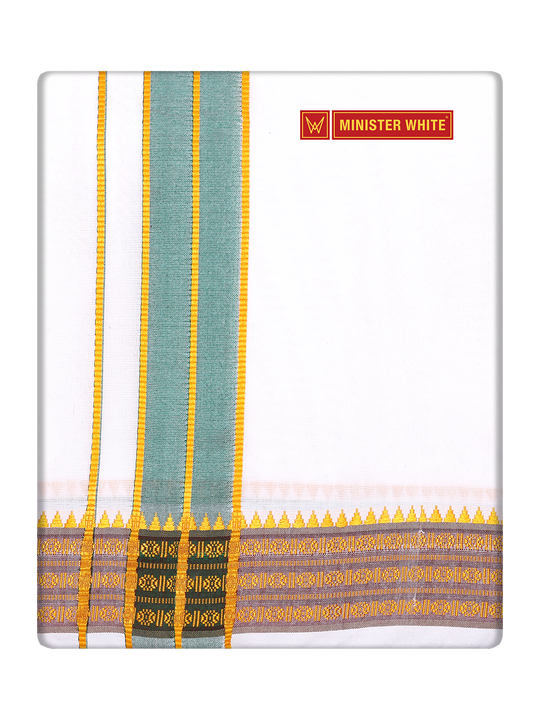 Men's Cotton White Color Assorted Border Panchakacham Annavaram