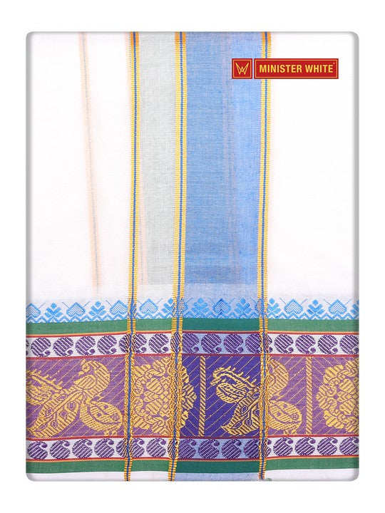 Men's Cotton White Color Assorted Border Panchakacham Joydev 9 X 5