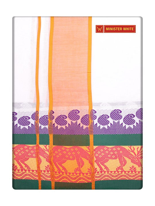 Men's Cotton White Color Assorted Border Panchakacham Shrish 9 X 5