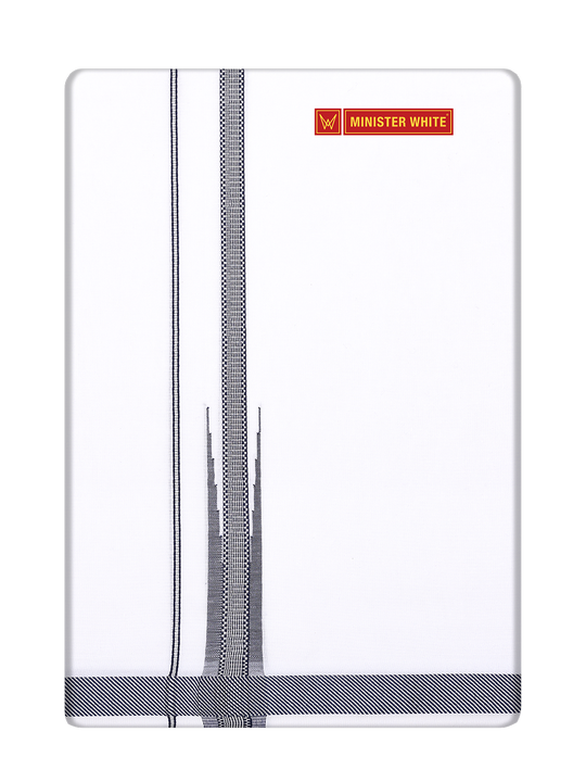 Men's Cotton White Single Layered Dhoti with Assorted Border Ariel