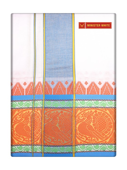 Men's Cotton White color Assorted Border Panchakacham Dhanvanthiri 9 X 5
