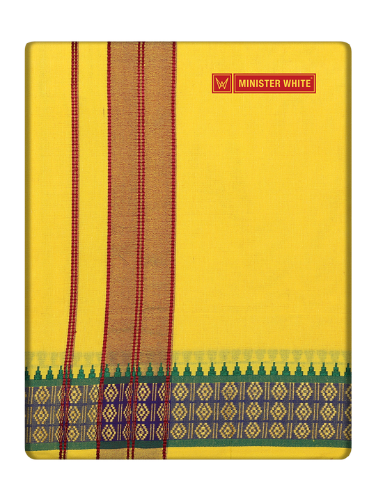 Men's Cotton Yellow Color Assorted Border Panchakacham Annavaram