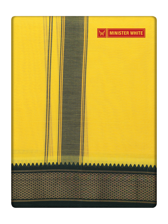 Men's Cotton Yellow color Assorted Border Panchakacham Jitvar Yellow 9 X 5