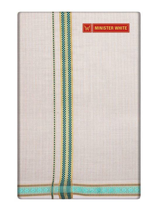 Men's Cream Cotton Single Layered Dhoti with Assorted Border Trinket