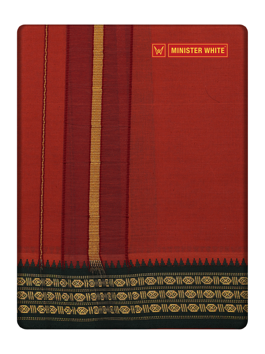 Men's Dark Kavi color Cotton Single Layered Dhoti with Assorted Border Shanmukh