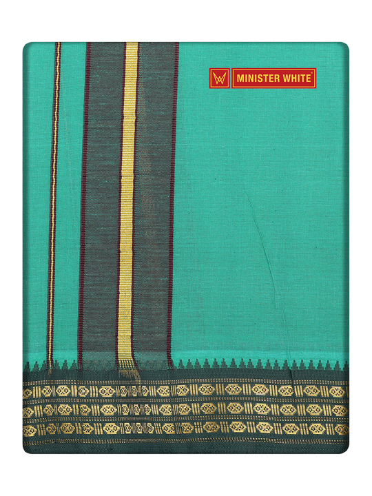 Men's Green color Cotton Single Layered Dhoti with Assorted Border Shanmukh
