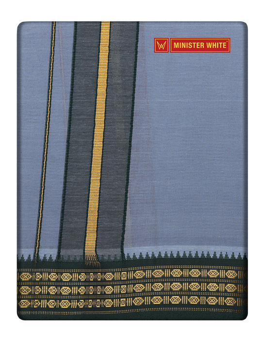 Men's Grey color Cotton Single Layered Dhoti with Assorted Border Shanmukh