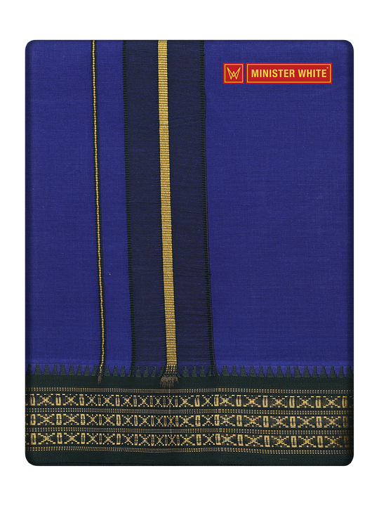 Men's Ink Blue color Cotton Single Layered Dhoti with Assorted Border Shanmukh