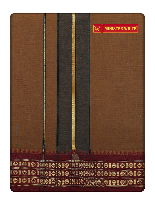 Men's Kakki color Cotton Single Layered Dhoti with Assorted Border Shanmukh