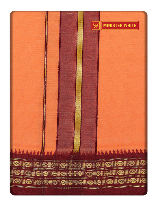 Men's Kanakambaram color Cotton Single Layered Dhoti with Assorted Border Shanmukh