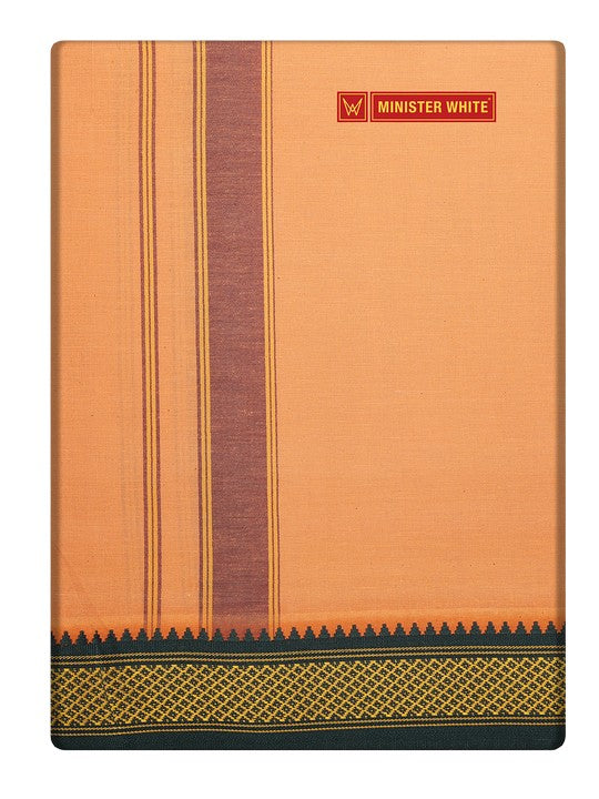 Men's Light Kavi color Cotton Single Layered Dhoti with Assorted Border Sendan