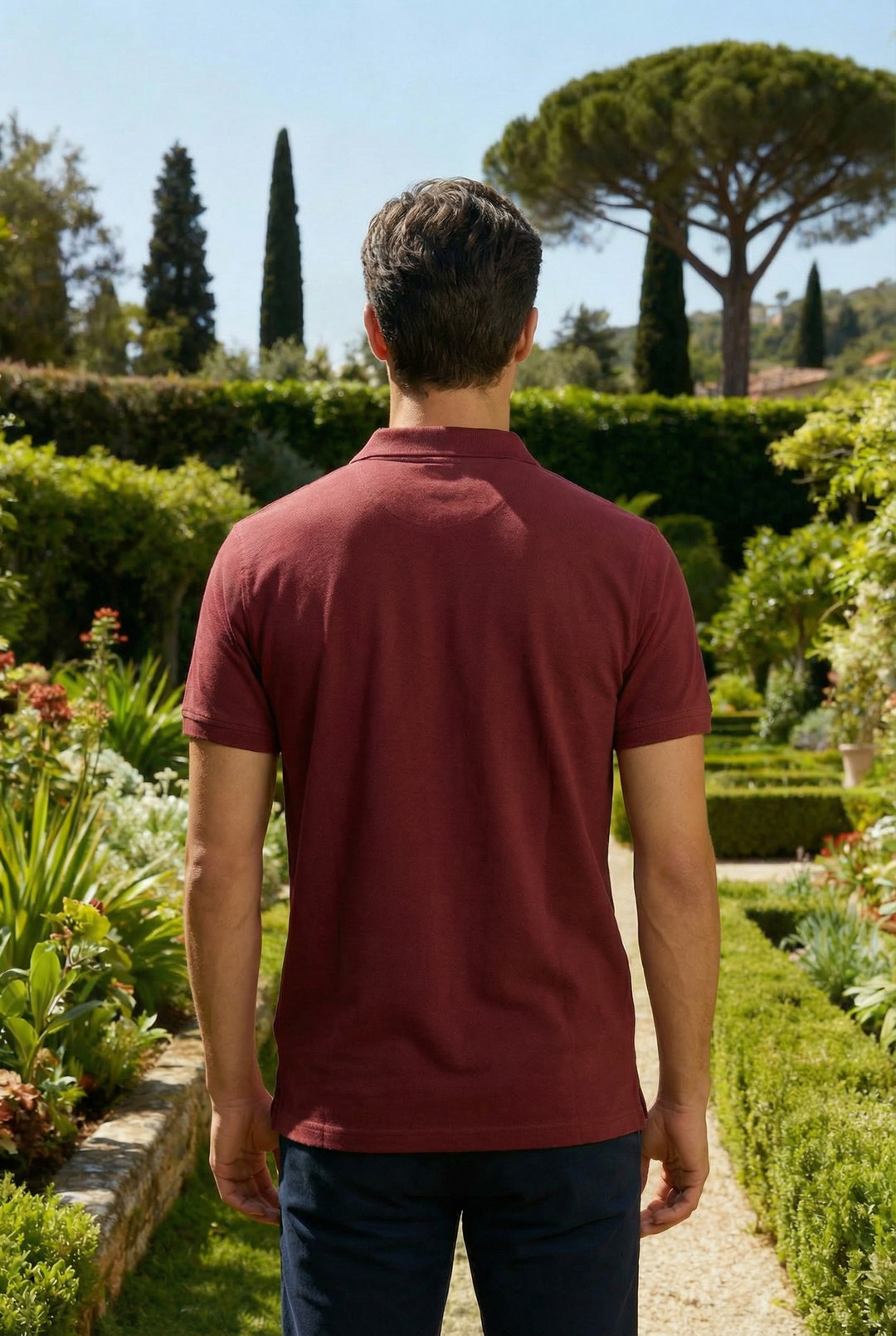 Men's Maroon Regular Fit Polo T-Shirt with Pocket Striker side pose