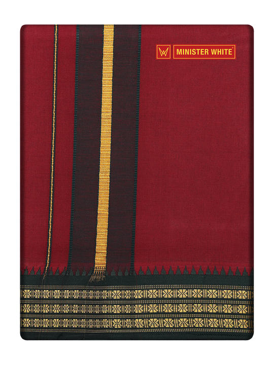 Men's Maroon color Cotton Single Layered Dhoti with Assorted Border Shanmukh
