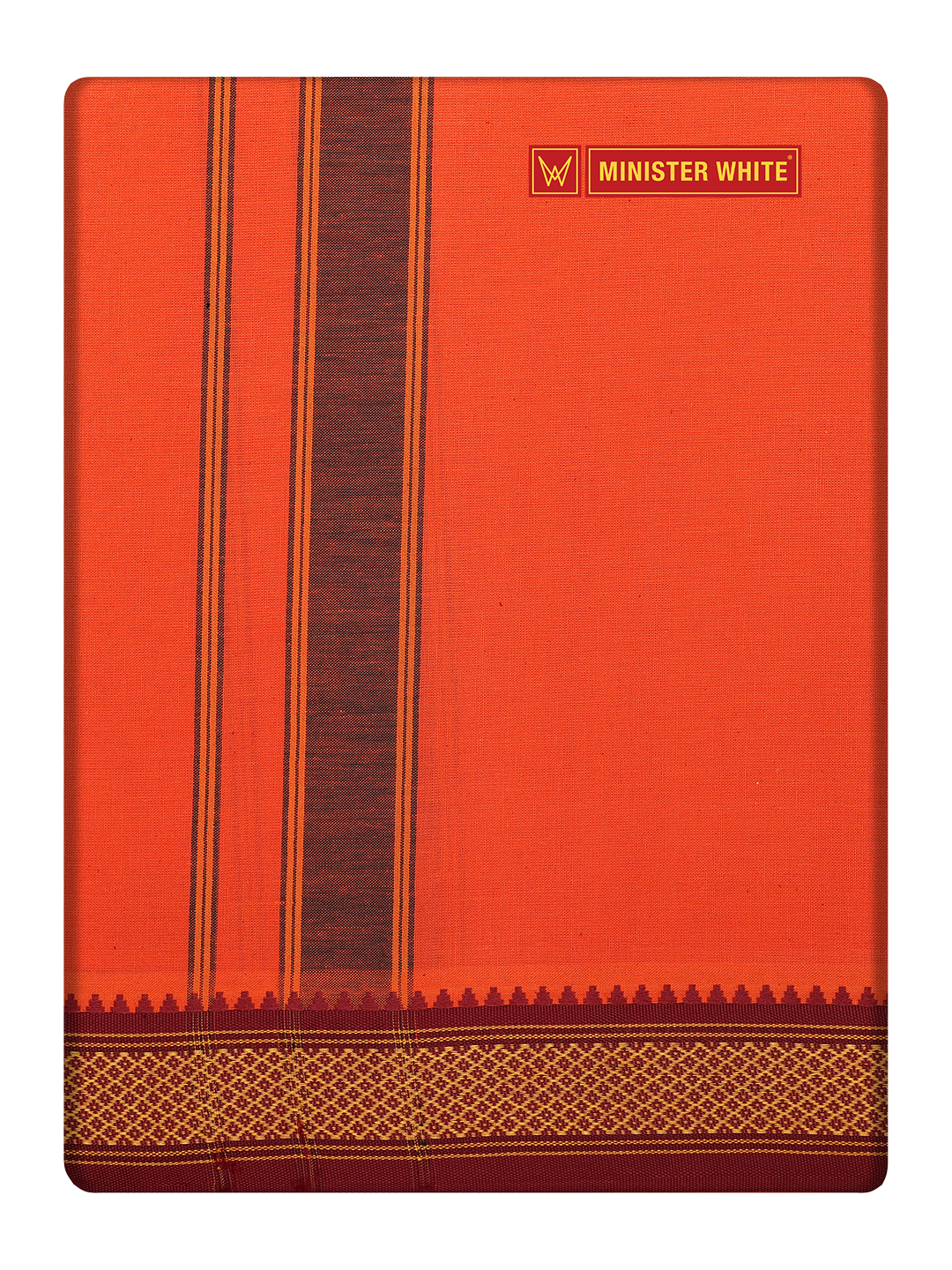 Men's Orange color Cotton Single Layered Dhoti with Assorted Border Sendan