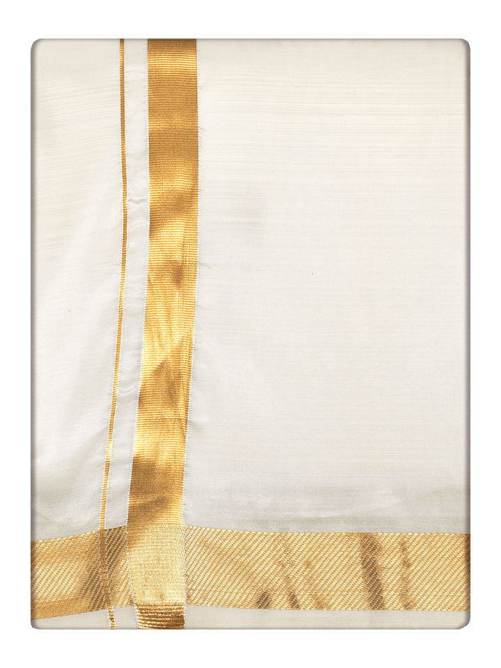 Men's Premium Art Silk Cream 50k Gold Jari Border Dhoti Combo Cherished Moments