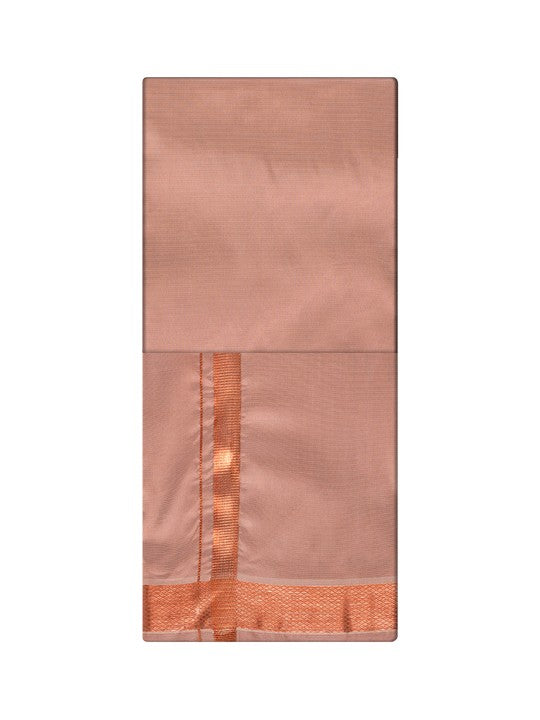 Men's Premium Art Silk Dark Copper Shirt Bit with Copper Jari Border Dhoti Combo Cherished Moments