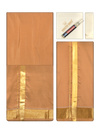 Men's Premium Art Silk Dark Gold Shirt Bit with Gold Jari Border Dhoti Towel Combo Wedding Wonders
