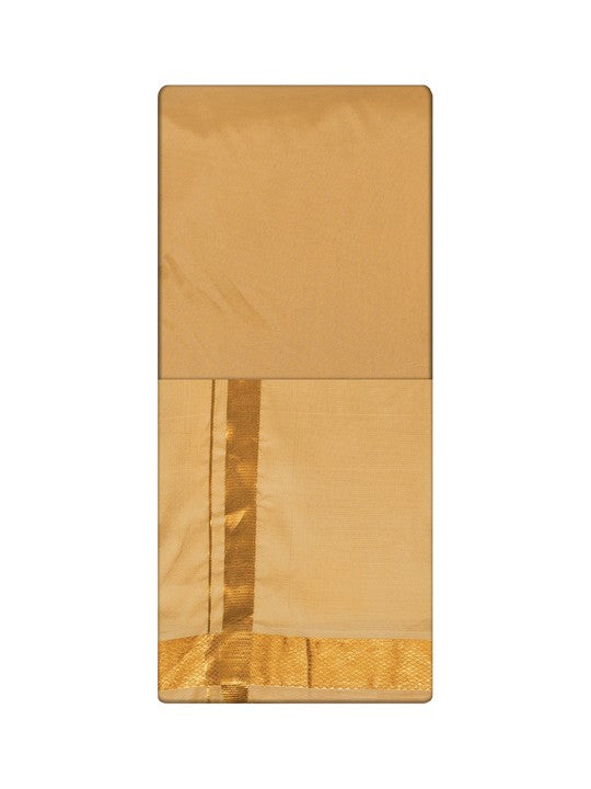 Men's Premium Art Silk Medium Gold Shirt Bit with Gold Jari Border Dhoti Combo Cherished Moments