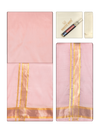 Men's Premium Art Silk Pink Shirt Bit with Gold Jari Border Dhoti Towel Combo Wedding Wonders
