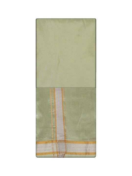 Men's Premium Art Silk Pista Green Shirt Bit with Gold and Silver Jari Border Dhoti Combo Cherished Moments